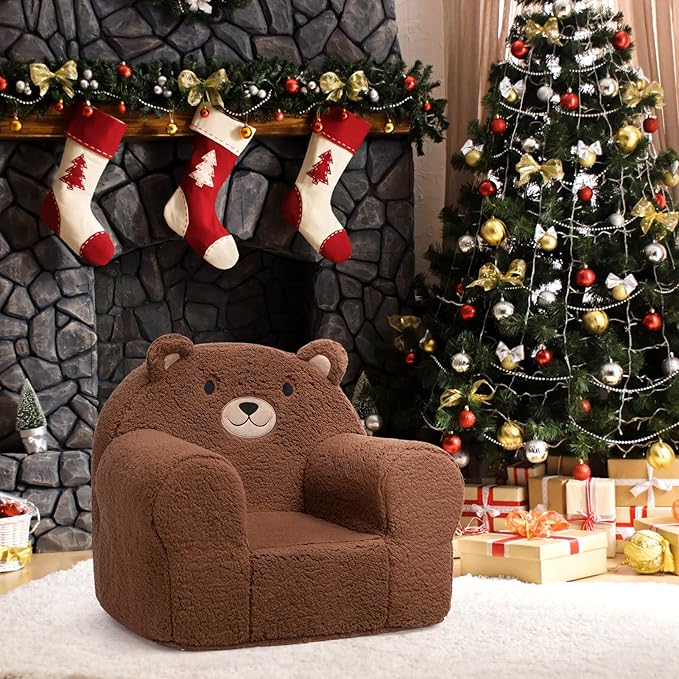 ALIMORDEN Kids Ultra-Soft Snuggle Foam Filled Chair, Toddler Cuddly Sherpa Sofa for Boys and Girls, Large Size Chair Better Support More Comfortable Experience, Caramel Bear - LeafyLoom