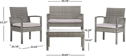 Safavieh PAT7507B Collection Bassey Grey 4-Piece Outdoor Living Patio Set - LeafyLoom