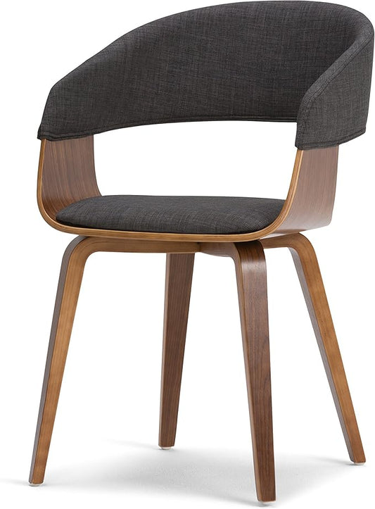 SIMPLIHOME Lowell 17 Inch Mid Century Modern Bentwood Dining Chair in Charcoal Grey Linen Look Fabric, For the Dining Room - LeafyLoom