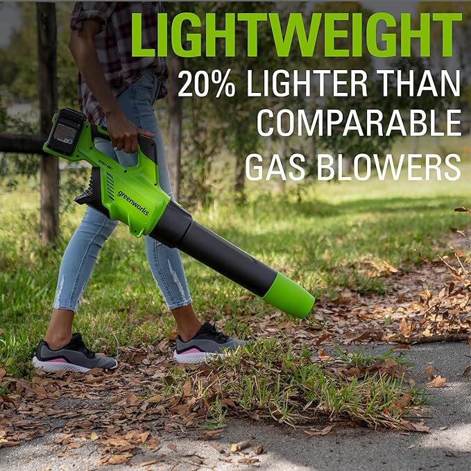 Greenworks 48V (2 x 24V) Cordless Brushless Axial Leaf Blower (140 MPH / 585 CFM / 125+ Compatible Tools), (2) 4.0Ah Batteries and Dual Port Rapid Charger Included - LeafyLoom