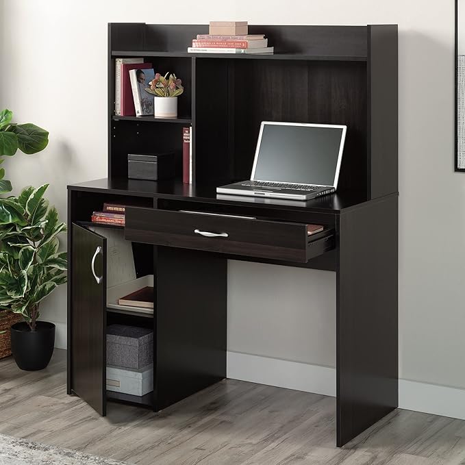 Sauder Beginnings Transitional Desk with Hutch, Cinnamon Cherry finish - LeafyLoom