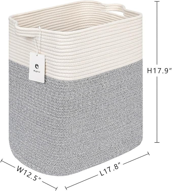 Tall Storage Bins Rectangle Basket Cotton Extra Large Toy Storage Hamper Rectangular with Handles,Decorative Blanket Laundry Basket for Living room,Dog Baskets Large Basket for Toys 2 pack - LeafyLoom