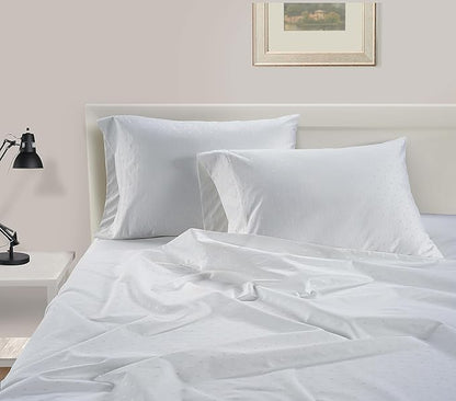 LANE LINEN Luxury 100% Egyptian Cotton Bed Sheets - 1000 Thread Count 4PC Full Sheets Set, Long Staple Cotton Bedding Sheets, Sateen Weave, Hotel Sheets, Fits Upto 16" Mattress, Swiss Dot - White - LeafyLoom