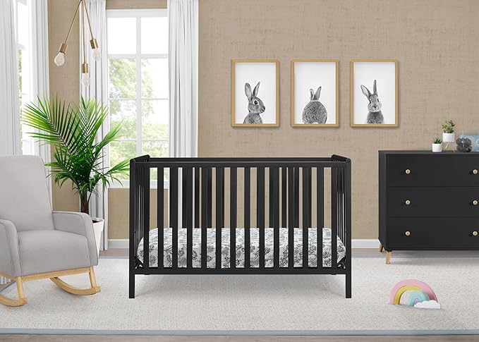 Delta Children Heartland 4-in-1 Convertible Crib, Black + Twinkle Galaxy Crib and Toddler Mattress (Bundle) - LeafyLoom