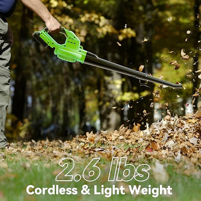 Leaf Blower Cordless with 5.0Ah Battery and Charger, 135MPH 170CFM High Speed Leaf Blower with 2 Tube, 20V Electric Leaf Cleaner, Lightweight Handheld Small Blower for Car, Garden, House, Depot, Green - LeafyLoom