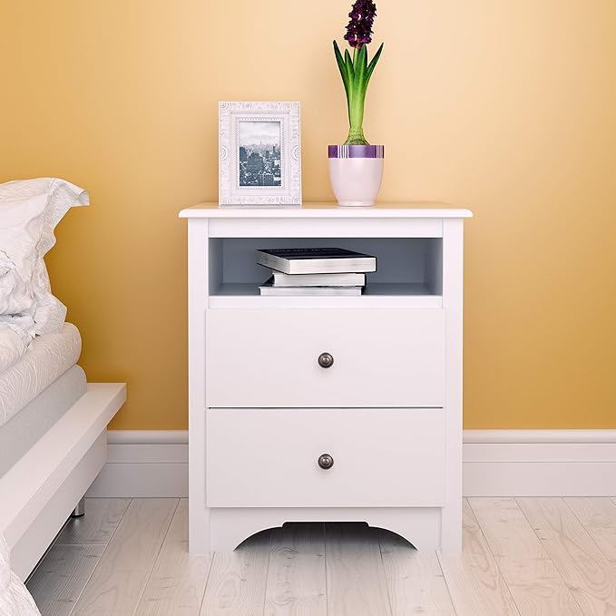 Prepac's Monterey 2 Drawer Nightstand: Elegant Bedroom Furniture, Bedside Table with Open Shelf, 23.25"W x 16"D x 28"H, White - WDC-2428 - LeafyLoom