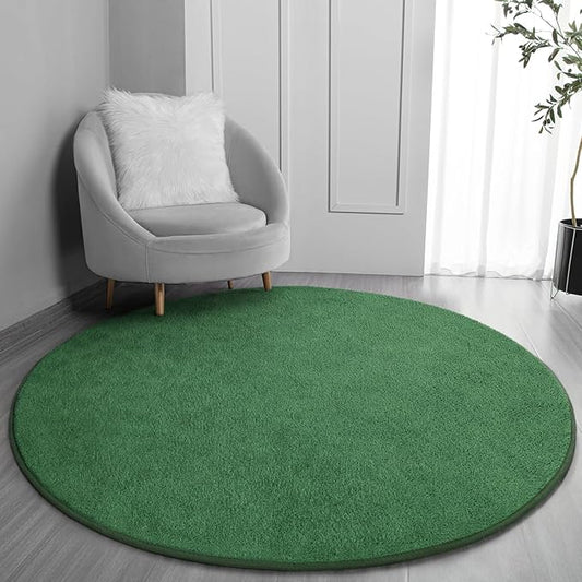 Round Area Rugs for Bedroom Living Room, 4x4 Green Super Soft Comfy Thickened Memory-Foam Indoor Circle Carpets, Modern Aesthetic Minimalist Carpet for Boys Girls Adults Nursery Home Décor - LeafyLoom