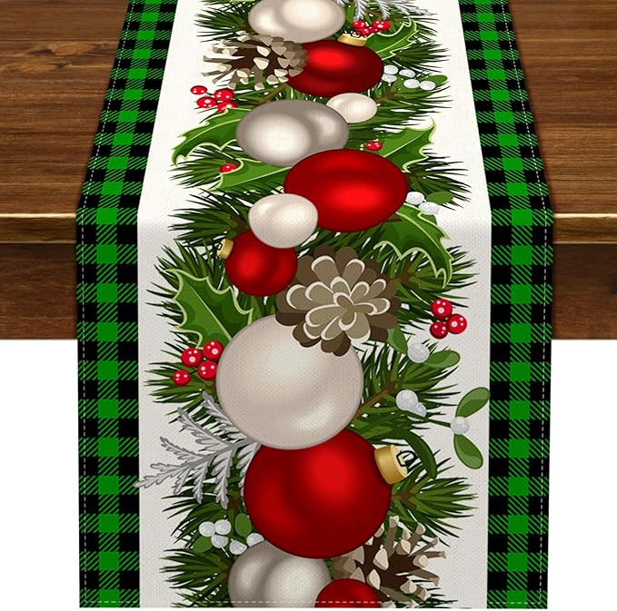 Nepnuser Black and Green Buffalo Check Plaid Christmas Table Runner 90 Inches Long Gingham Xmas Decoration Holiday Home Kitchen Decor Nepnuser