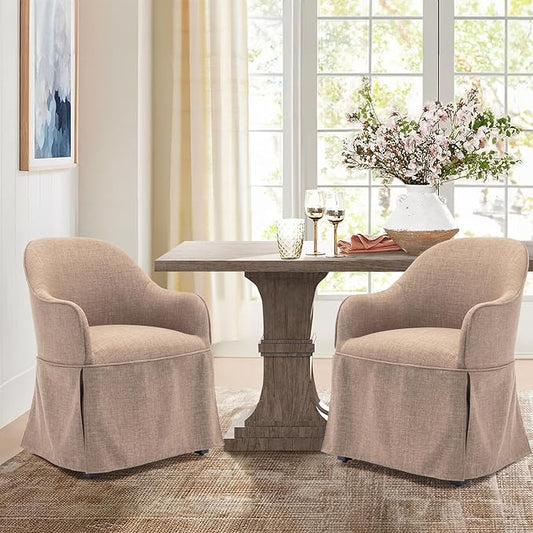 COLAMY Modern Accent Dining Chair Set of 2, Barrel Accent Armchair, 20 Inch Dining Chair with Cover, Chair with Back for Kitchen,Dining Room,Camel - LeafyLoom