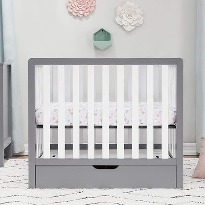 Carter's by DaVinci Colby 4-in-1 Convertible Mini Crib with Trundle Drawer in Grey and White, Greenguard Gold Certified, Undercrib Storage - LeafyLoom