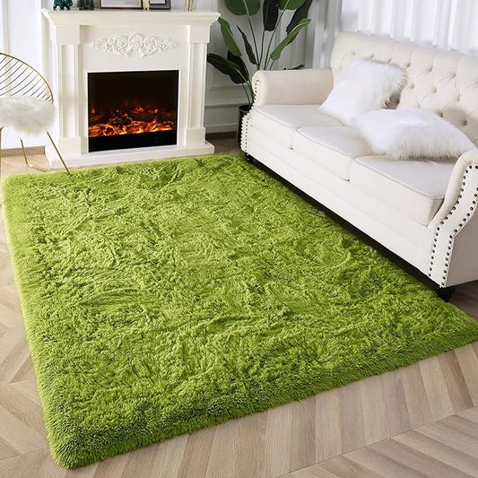 Super Soft Fluffy Shaggy Rugs for Living Room Bedroom, Fuzzy Plush Area Rugs for Girls Kids Room Nursery Home Decor, Furry Dorm Rug Cute Non-Slip Indoor Floor Carpet 4x5.9 Feet, Green - LeafyLoom