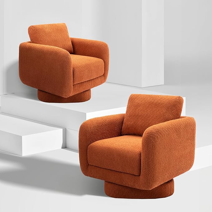 COLAMY Swivel Accent Chairs Set of 2, 32Inches Wide Upholstered Armchair with Plush Back Pillow for Living Room, Modern Sofa Corner Chair for Nursery/Living Room/Bedroom-Orange - LeafyLoom