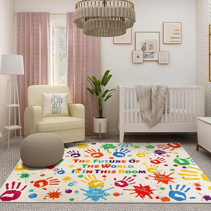 Colorful Kids Rug, Washable Rug for Kids, Handprints Area Rugs for Kids Bedroom, Non-Slip Play Mat Ultra Soft Thick Indoor Plush Rugs for Playroom Classroom Nursery Decor (59 X 39.4 INCH) - LeafyLoom