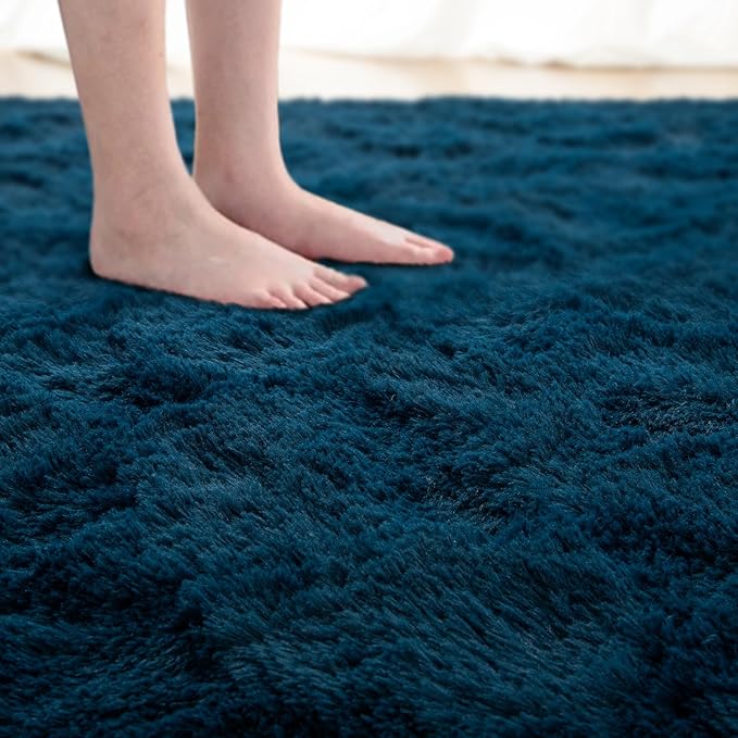 Softlife Rug for Living Room 6x9 Feet Area Rug for Bedroom Super Soft Shaggy Rugs for Kids Room Fluffy Fuzzy Carpets Long Plush Bedside Rug Nursery Christmas Home Decoration for Boys Girls, Navy Blue - LeafyLoom