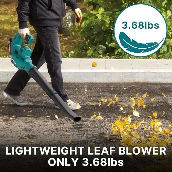 Leaf Blower Cordless with 2 * 20V Battery and Charger,2 Speed Levels, Electric Lightweight Leaf Blowers for Lawn Care, Yard, Sidewalk and Snow Blowing, Non-Slip Hand Blower - LeafyLoom