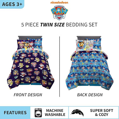 Franco Kids Bedding Super Soft Comforter and Sheet Set with Sham, 5 Piece Twin Size, Paw Patrol Movie - LeafyLoom