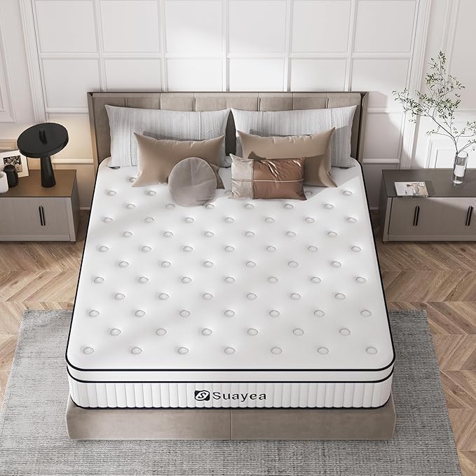 King Mattress 10 Inch, King Size Mattress in a Box, Hybrid Mattress with Pocket Spring and Soft Foam, Ultimate Motion Isolation, Strong Support, Medium Firm, Upgraded Strength - LeafyLoom