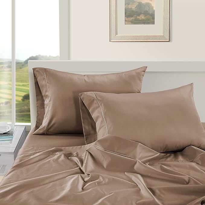 LANE LINEN 100% Egyptian Cotton Bed Sheets - 1000 Thread Count 4-Piece Taupe King Set Bedding Sateen Weave Luxury Hotel 16" Deep Pocket (Fits Upto 17" Mattress) - LeafyLoom