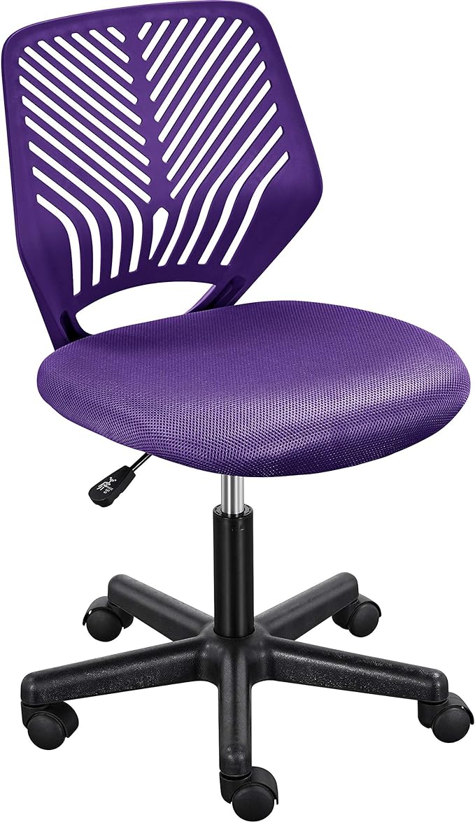 Yaheetech Students Cute Desk Chair Low-Back Armless Study Chair w/Lumbar Support Adjustable Swivel Chair in Home Bedroom School, Purple - LeafyLoom