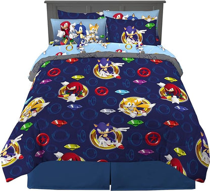 Franco Kids Bedding Super Soft Comforter and Sheet Set with Sham, 7 Piece Full Size, Sonic The Hedgehog - LeafyLoom