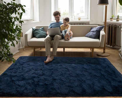 Softlife Rug for Bedroom 3x5 Feet Area Rug for Living Room Super Soft Shaggy Rugs for Kids Room Fluffy Fuzzy Carpets Long Plush Bedside Rug Nursery Christmas Home Decoration for Boys Girls, Navy Blue - LeafyLoom