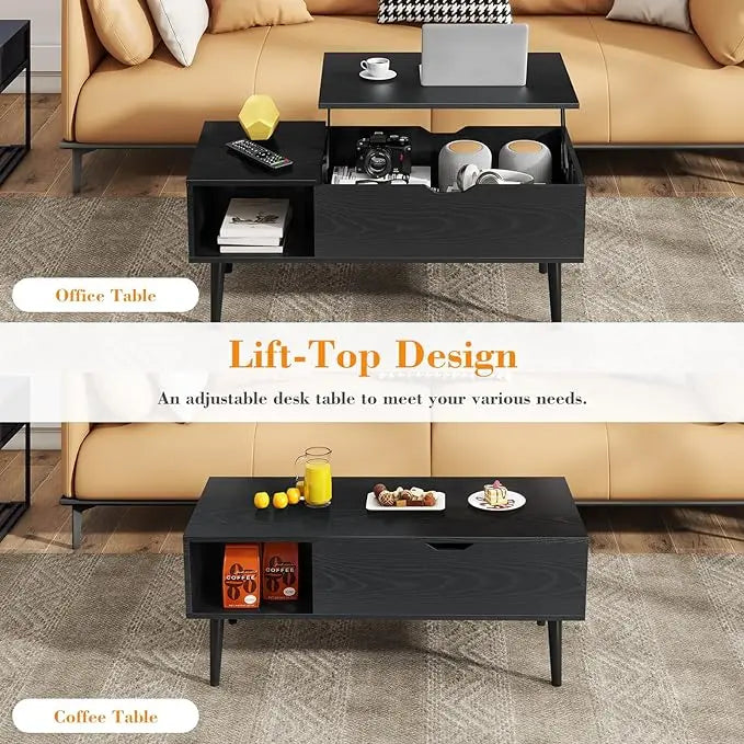 Coffee Table, Lift Top Coffee Tables for Living Room, Small Modern Wooden Center Tables with Storage Shelf and Hidden Compartment - LeafyLoom