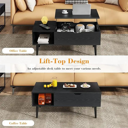 Coffee Table, Lift Top Coffee Tables for Living Room, Small Modern Wooden Center Tables with Storage Shelf and Hidden Compartment - LeafyLoom