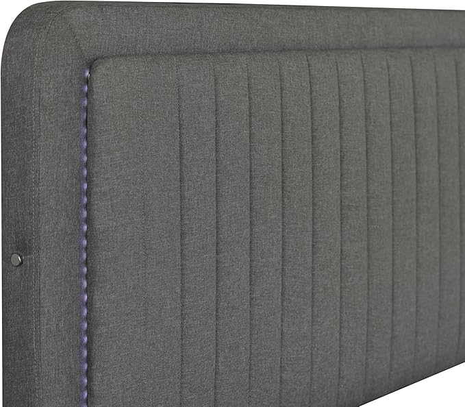 Queen Size Linen Fabric Upholstered Platform Bed with Adjustable LED Headboard and Footboard Drawers,Rubberwood Bed-frame for Bedroom,Guest room,Apartment,No Box Spring Require,Stone Gray - LeafyLoom