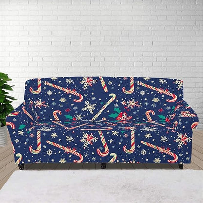 FKELYI Christmas Easy Going Stretch Sofa Slipcover Blue Candy Cane Furniture Protector Easy Going Stretch Sofa Slipcovers with Elastic Bottom XL FKELYI