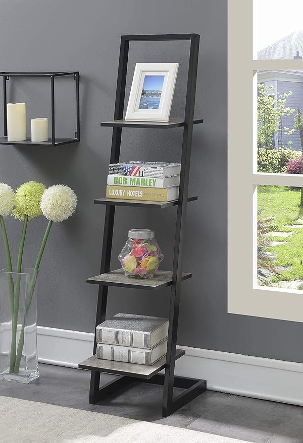 Convenience Concepts Designs2Go 4 Tier Ladder Bookshelf, Faux Birch / Black - LeafyLoom