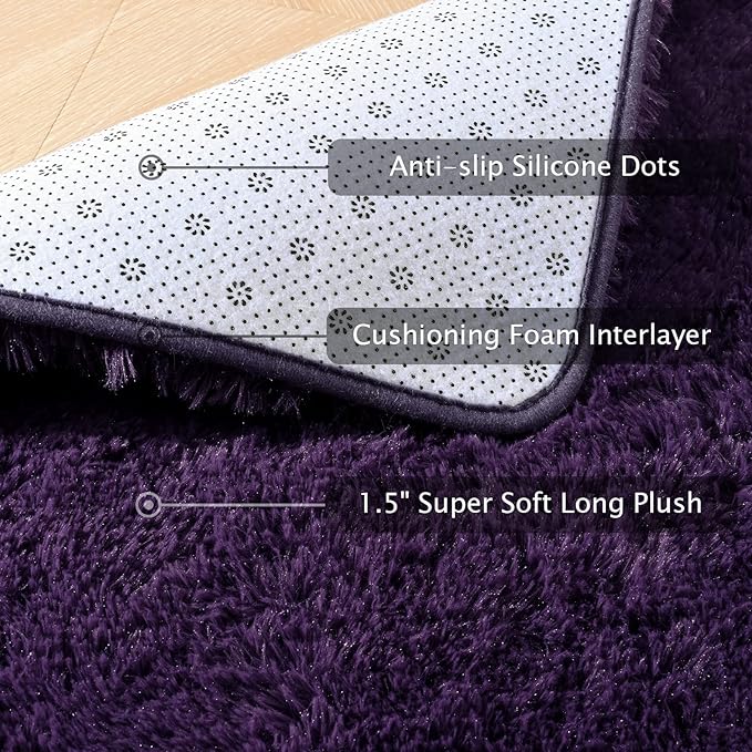 Softlife Ultra Soft Fluffy Area Rugs for Bedroom, Girls and Boys Room Kids Room Nursery Rug, 3 x 5 Feet Shaggy Fur Indoor Plush Modern Floor Carpet for Living Room Christmas Decor, Dark Purple - LeafyLoom