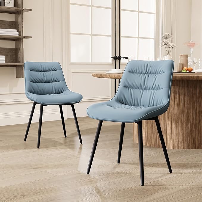 Kidol & Shellder Modern Dining Chairs Set of 2 Kitchen & Dining Room Chairs Upholstered Accent Chair Living Room Chairs Kitchen Chairs Comfy Chair for Bedrooms Waiting Room Home(Blue) - LeafyLoom