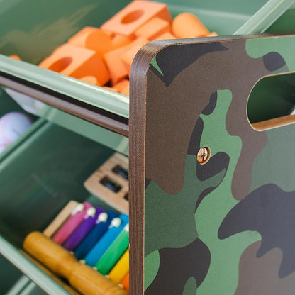 Humble Crew, Army Green Camo Hunter Toy Organizer with 12 Plastic Storage Bins - LeafyLoom