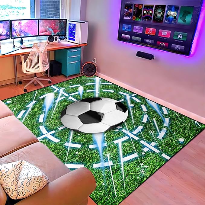 Football Rug for Boys Room - Soccer Rug for Boys Room Football Printed Rug for Kids Room Football Decor for Boys Bedroomsports Ball Doormat for Living Room Bedroom,3'×4' - LeafyLoom