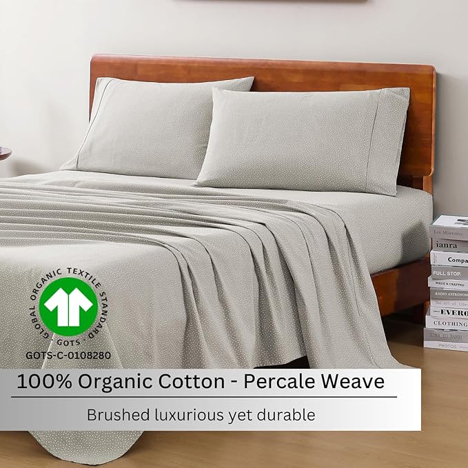 LANE LINEN 100% Organic Cotton California King Sheets Set, 4-Piece Pure Organic Cotton Long Staple Percale Weave Soft Best Bedding Sheets for Bed, Breathable, Fits Mattress Upto 15" Deep - Snowdrop - LeafyLoom