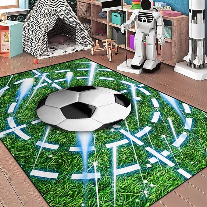 Football Rug for Boys Room - Soccer Rug for Boys Room Football Printed Rug for Kids Room Football Decor for Boys Bedroomsports Ball Doormat for Living Room Bedroom,4'5''×6' - LeafyLoom