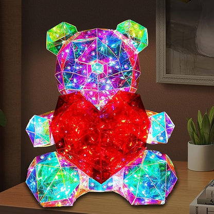 Glowing Teddy Bear Night Light LED Lights Up Bear Galaxy Bear Lamp for Girlfriend, Mom, Permanent Gift for Valentine's Day, Mother's Day, Anniversary and Birthday With Exquisite Transparent Gift Box - LeafyLoom