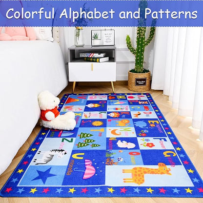 Terrug Kids Rugs ABC Alphabet Carpet Playmat, Word Educational Area Rug, Non Slip Cute Cartoon Daycare Supplies, Kids Gift for Playroom, Classroom, Bedroom and Nursery (3x5 Feet) - LeafyLoom