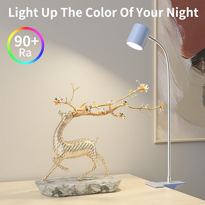 Dott Arts Desk Lamp,USB Clip On Light with 3 Color Modes,LED 10 Levels Brightness Reading Lamp, 360°Gooseneck Book Light,Eye-Care Reading Light for Home Office,Headboards Blue - LeafyLoom