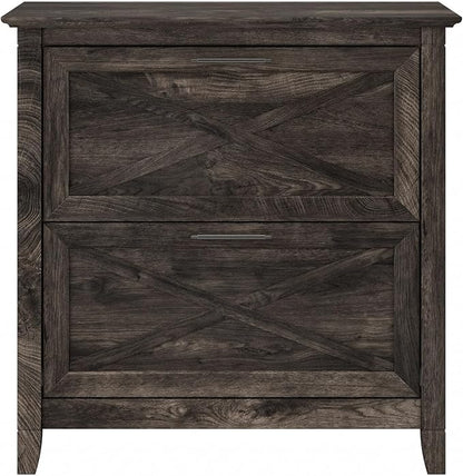 Bush Furniture Key West 2 Drawer Lateral File Cabinet in Dark Gray Hickory | Document Storage for Home Office | Accent Chest with Drawers - LeafyLoom