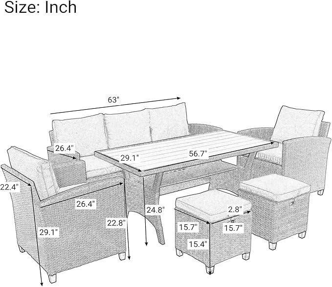 7 Pieces Patio Furniture Outdoor Sectional Sofa Conversation Set All Weather Wicker Rattan Couch Dining Table & Chair with Ottoman, OneSize, Cb-Grey - LeafyLoom