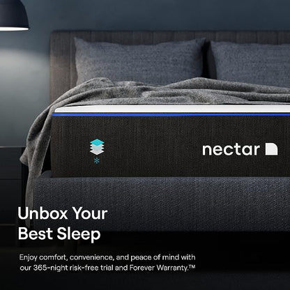 Nectar California King Mattress 12 Inch - Medium Firm Gel Memory Foam - Cooling Tech - 365-Night Trial - Forever Warranty , 84"L x 72"W x 12"Th , White - LeafyLoom