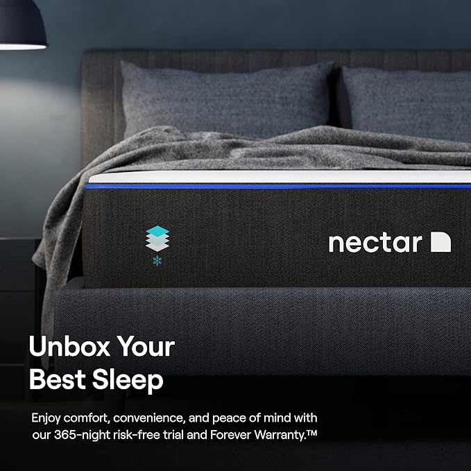 Nectar Twin XL Mattress 12 Inch - Medium Firm Gel Memory Foam - Cooling Comfort Tech - 365-Night Trial - Forever Warranty,White - LeafyLoom