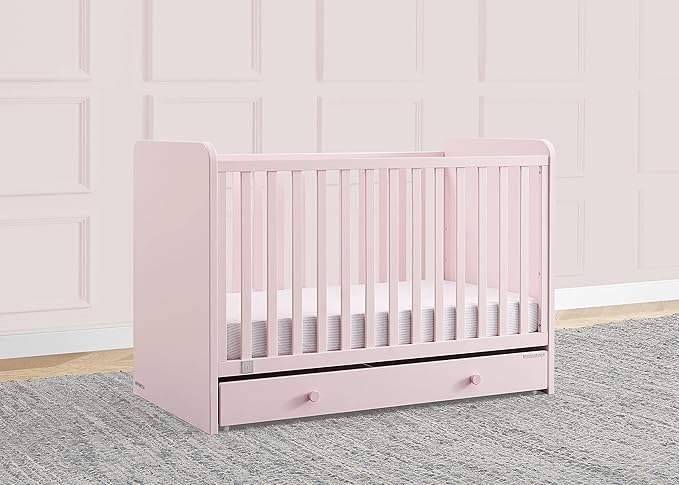 GAP babyGap Graham 4-in-1 Convertible Crib with Storage Drawer - Greenguard Gold Certified, Blush Pink/Dark Pink - LeafyLoom