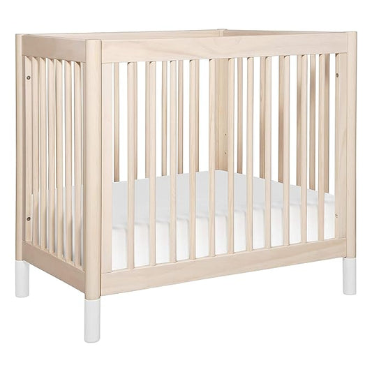 Babyletto Gelato 4-in-1 Convertible Mini Crib in Washed Natural and White, Greenguard Gold Certified - LeafyLoom