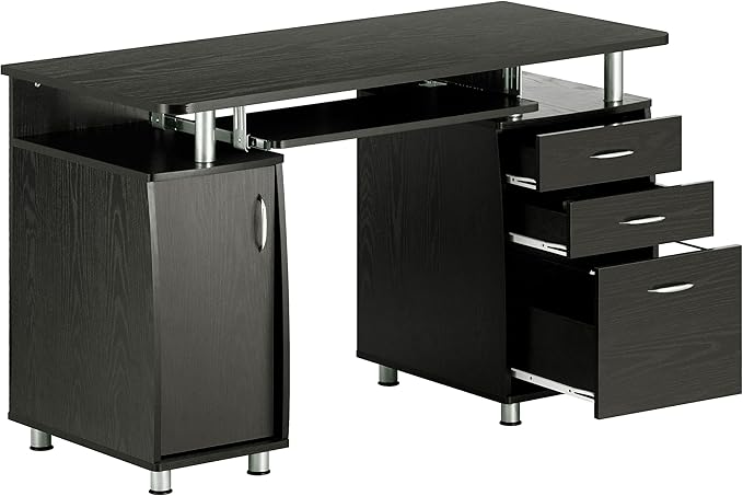 Techni Mobili 47.25" Ergonomic Computer Drawers & File Cabinet for Home Office Storage, Espresso Writing Desk, ONE SIZE - LeafyLoom