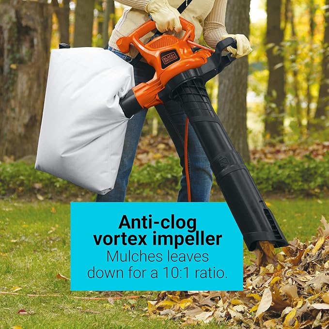 BLACK+DECKER 3-in-1 Leaf Blower, Leaf Vacuum and Mulcher, Up to 230 MPH, 12 Amp, Corded Electric (BV3600) - LeafyLoom