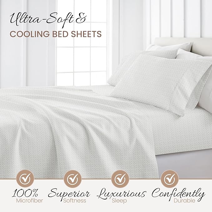 Linen Market 4 Piece Full Bedding Sheet Set (Light Gray Arrows) - Sleep Better Than Ever with These Ultra-Soft & Cooling Bed Sheets for Your Full Size Bed - Deep Pocket Fits 16" Mattress - LeafyLoom