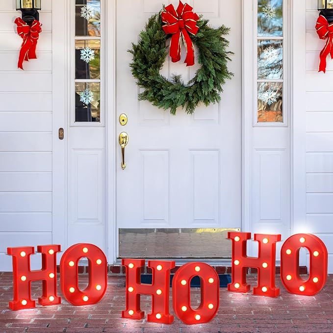 VIHOSE Christmas LED Letter Lights Sign Table Decoration Christmas Light up Letters Battery Powered Letter for Home Bar Christmas Party Bedroom Tabletop Decoration Gift(Ho Ho Ho) VIHOSE