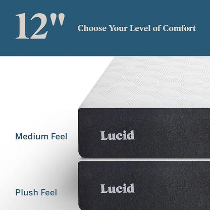 LUCID 12 Inch Memory Foam Mattress - Medium Feel - Memory Foam Infused with Bamboo Charcoal - Gel Infusions - CertiPUR-US Certified - Breathable - King - LeafyLoom